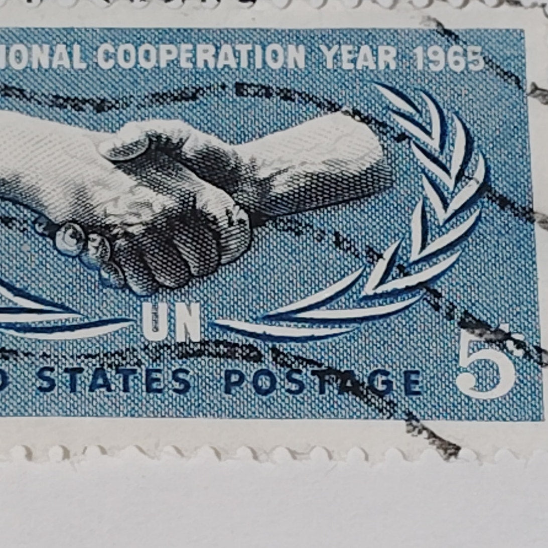 1965 Scott #1268 5¢ International Cooperation Year / UN Laurel Scroll – Canceled