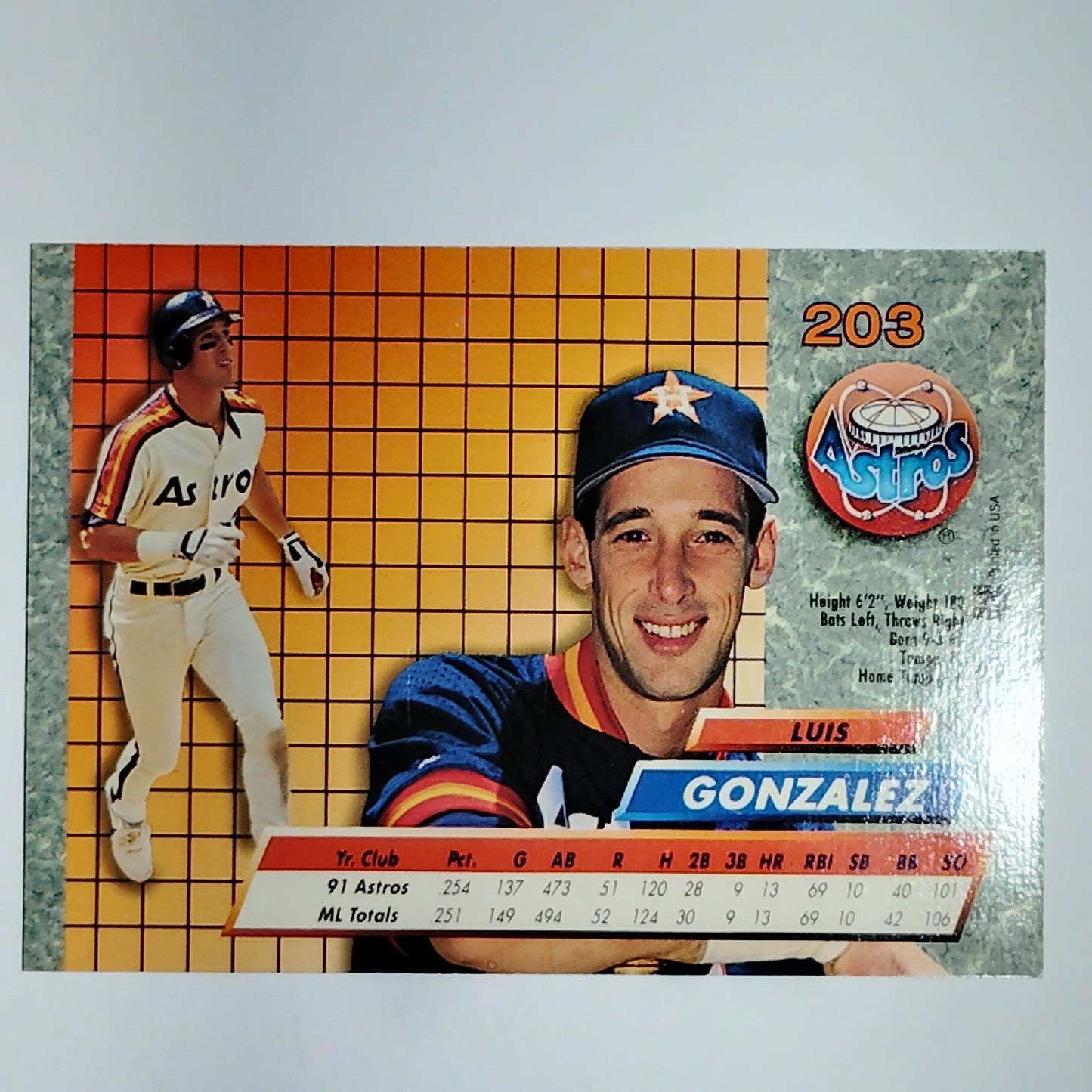 1992 Fleer Ultra Luis Gonzalez #203 Houston Astros OF - Rainbow Jersey VG/EX