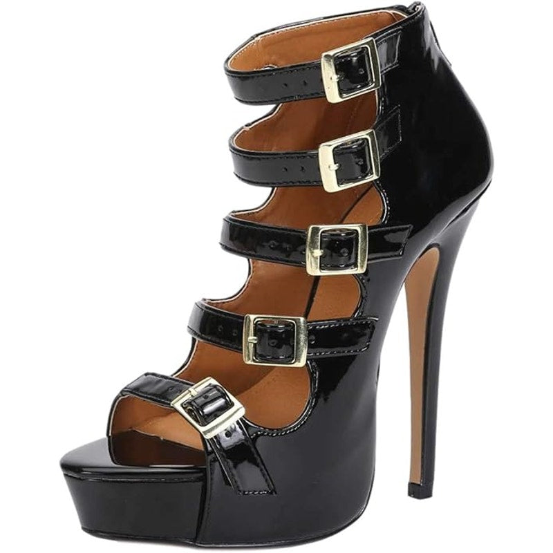 Size 10 Women / 8.5 Men, Sandals Platform Parallel Straps Stiletto High Heels