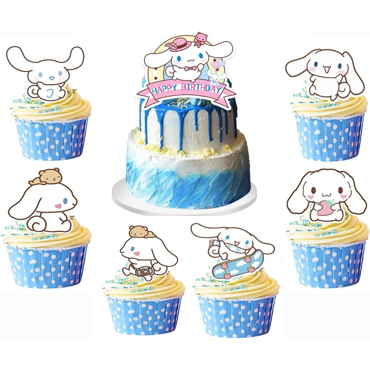 Cinnamoroll Cake & Cupcake Toppers – 25-Pk | Birthday Party Decor, Kawaii Theme