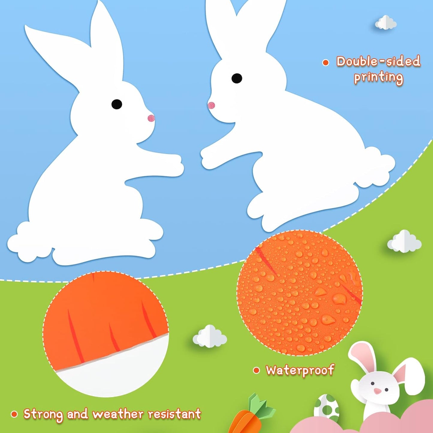 Yookeer Easter Yard Signs – 4-Pk Two-Sided Bunny & Carrot Lawn Décor, No Stakes