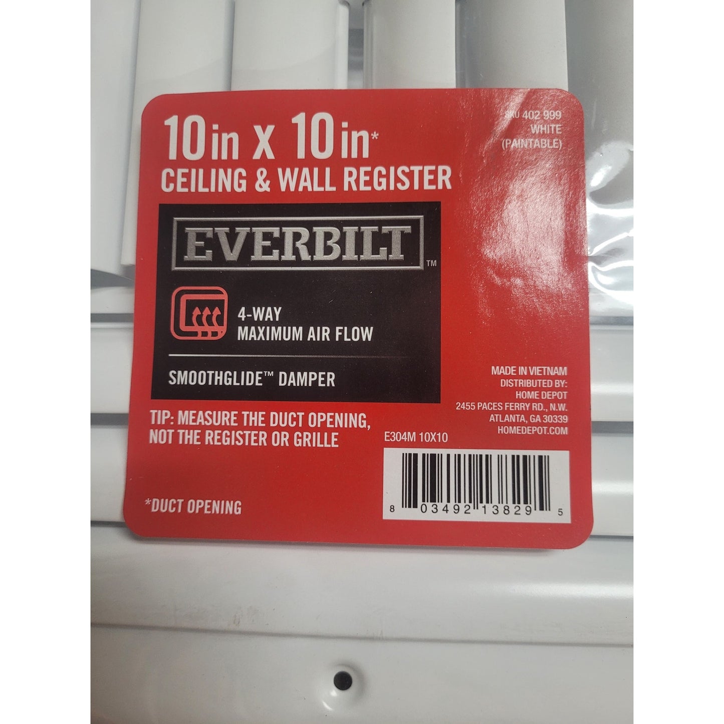 Everbilt 10 in. x 10 in. 4-Way Steel Wall/Ceiling Register, White, #402999 NIP
