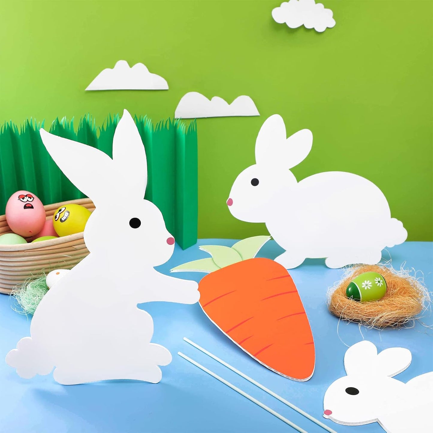 Yookeer Easter Yard Signs – 4-Pk Two-Sided Bunny & Carrot Lawn Décor, No Stakes