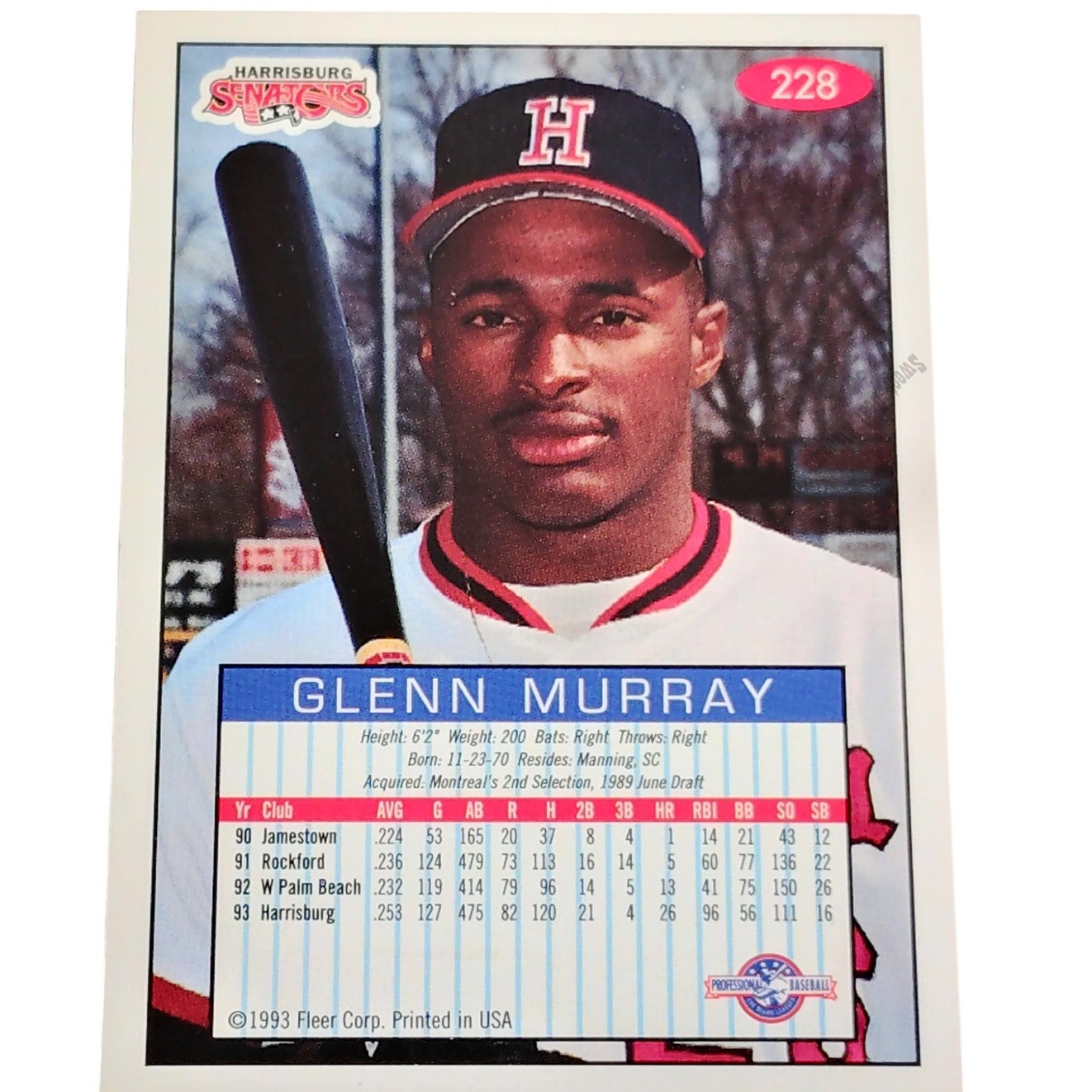 Glenn Murray, Harrisburg Senators , No. 225, 93-94 Fleer Excel Minor Leagues
