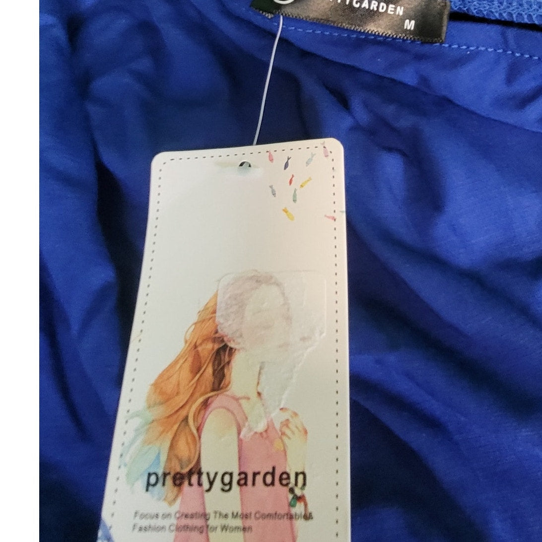 PRETTYGARDEN Blue M One Shoulder Ruched Bodycon Fitted Cocktail Party Mini Dress