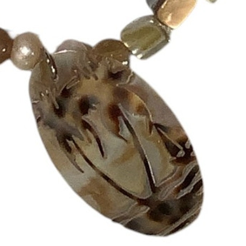 15.5" Necklace Stone and Faux Shell Painted with Palm Trees Pendant and Earrings