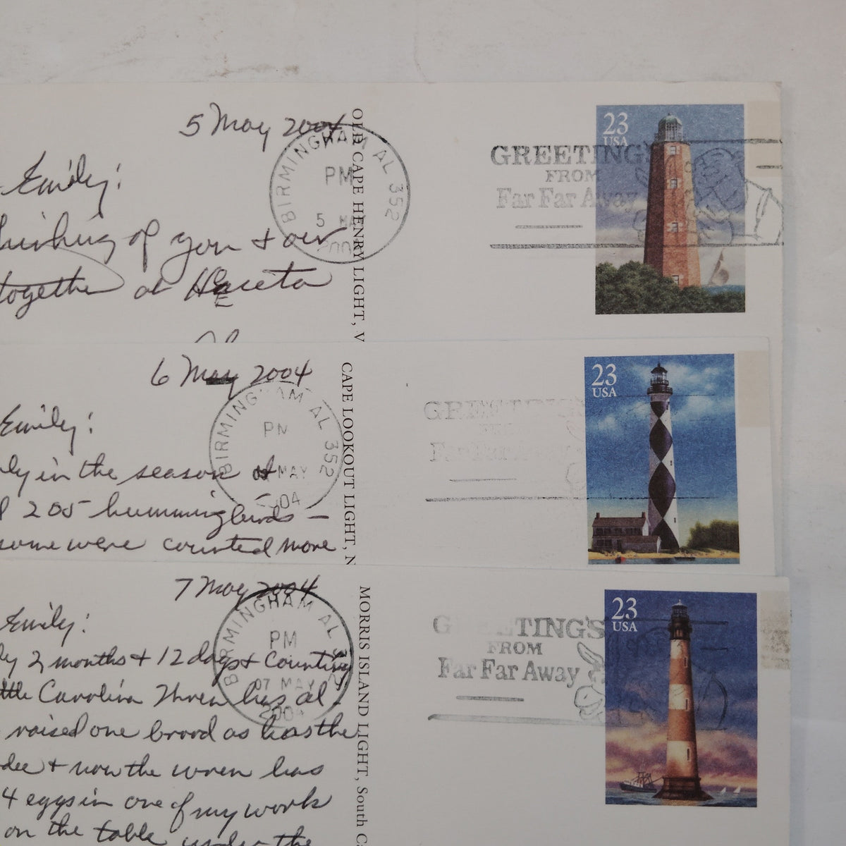 USPS Lighthouse Postcards 2004 Cape Henry Cape Lookout Morris Island Lot of 3