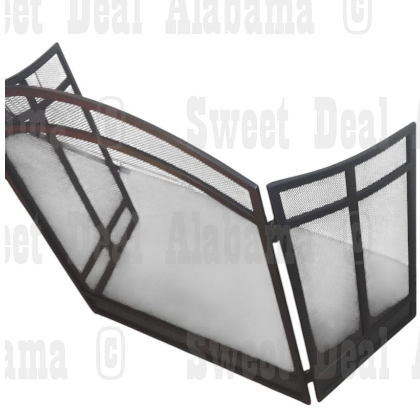 3-Panel Fireplace Screen 27.95"x38" – Black Steel Folding Spark Guard, See-Through