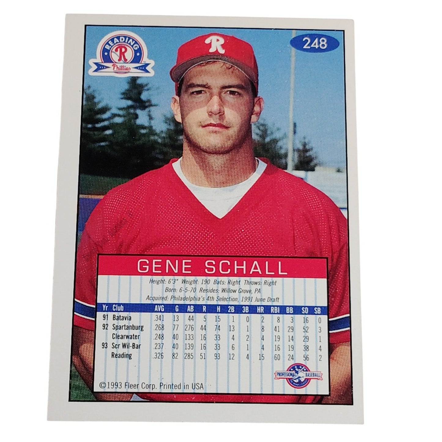 Gene Schall, Reading Phillies, No. 248, 93-94 Fleer Excel Minor Leagues