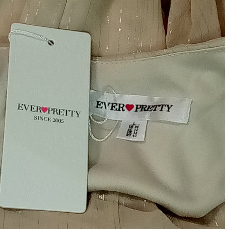 Ever-Pretty Elegant A Line Ruched V Neck L/S Tea-Length Dress, Champagne, 8