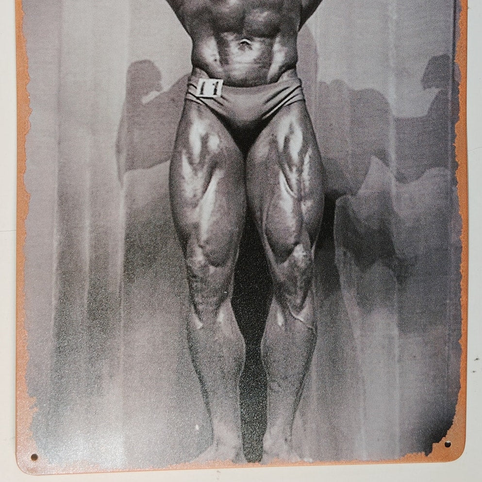 8x12 Tin Sign – Sergio Oliva “The Myth” – Vintage Bodybuilding Icon – Black & White Gym Wall Art