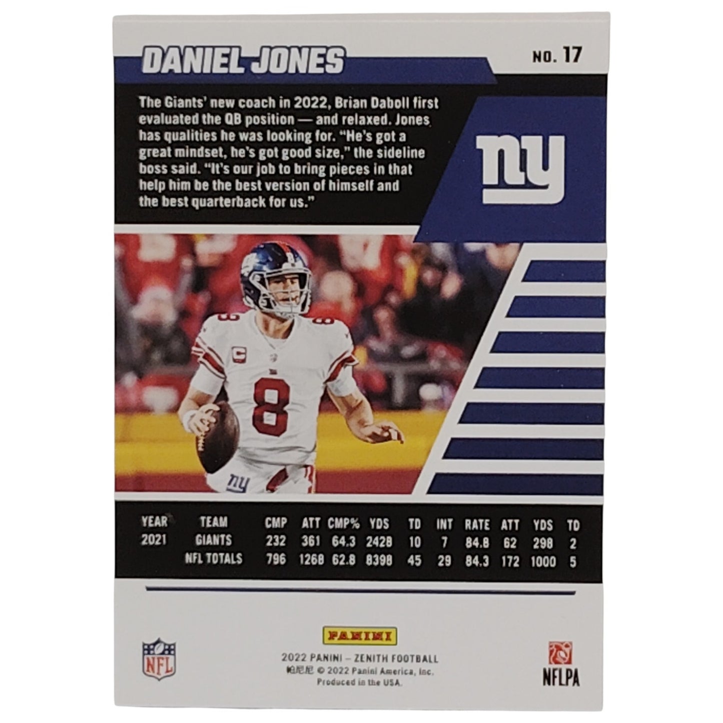Daniel Jones, New York Giants, NFL 2022 Panini-Zenith Card 17 , EX/NM