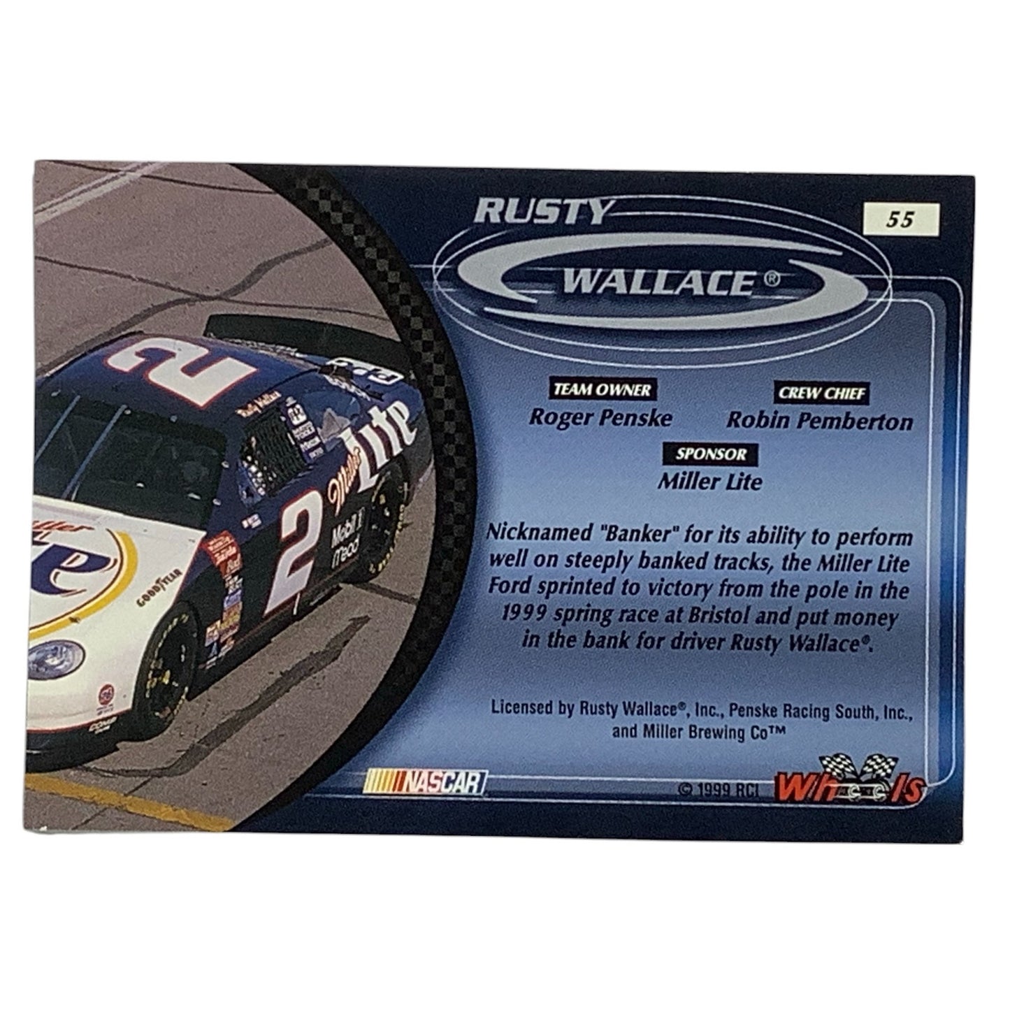 Rusty Wallace #2 Miller Lite Ford Taurus, 1999 Wheels #55 NASCAR Winston Cup NM+