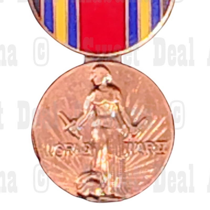 WWII Victory Mini Medal Hat, Vest, Lapel Collectors Pin 1-1/8"H x 11/16"W