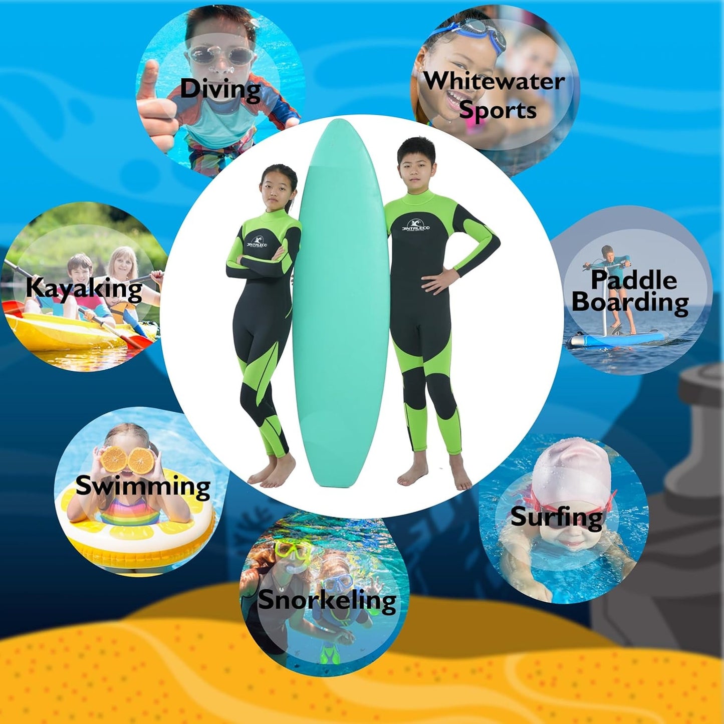 Unisex Kids Full Wetsuit, 16, 3/2mm Neoprene Wet Suit for Diving Surfing Scuba