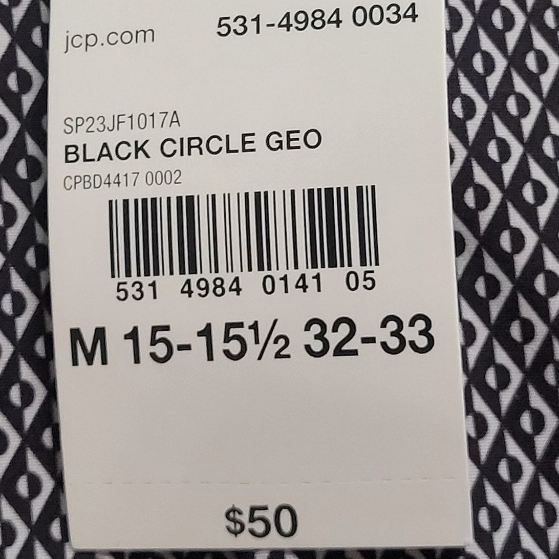 J. Ferrar 360 Stretch L/S Dress Shirt, Black Circle Geo, M (15-15.5, 32-33)
