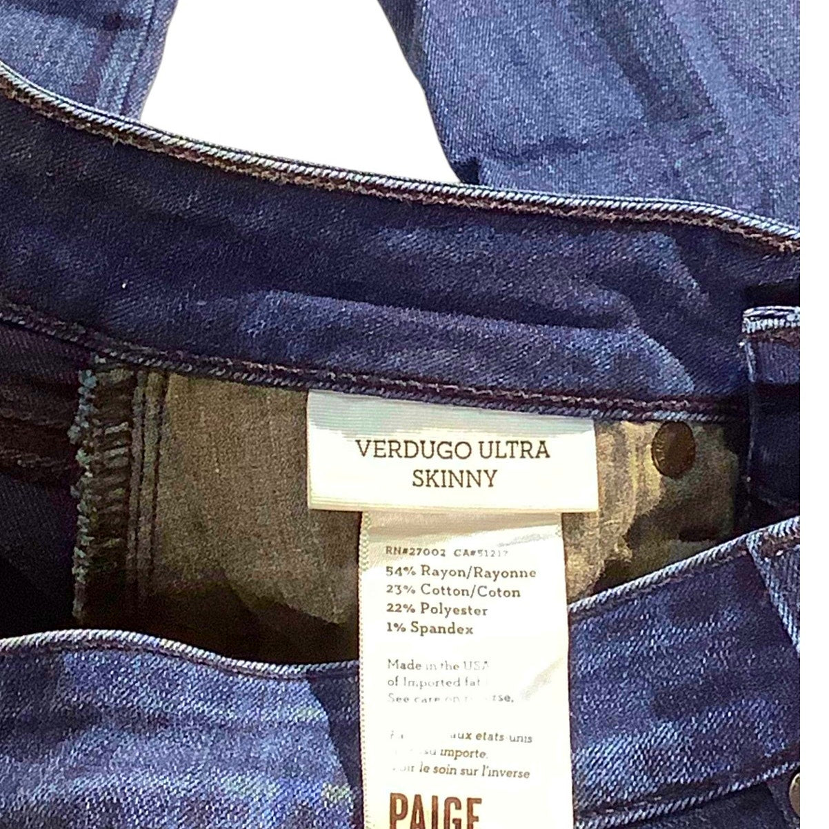 Paige Women's Denim Blue Stretch Skinny Verdugo Jeans, 27 x 29, LN