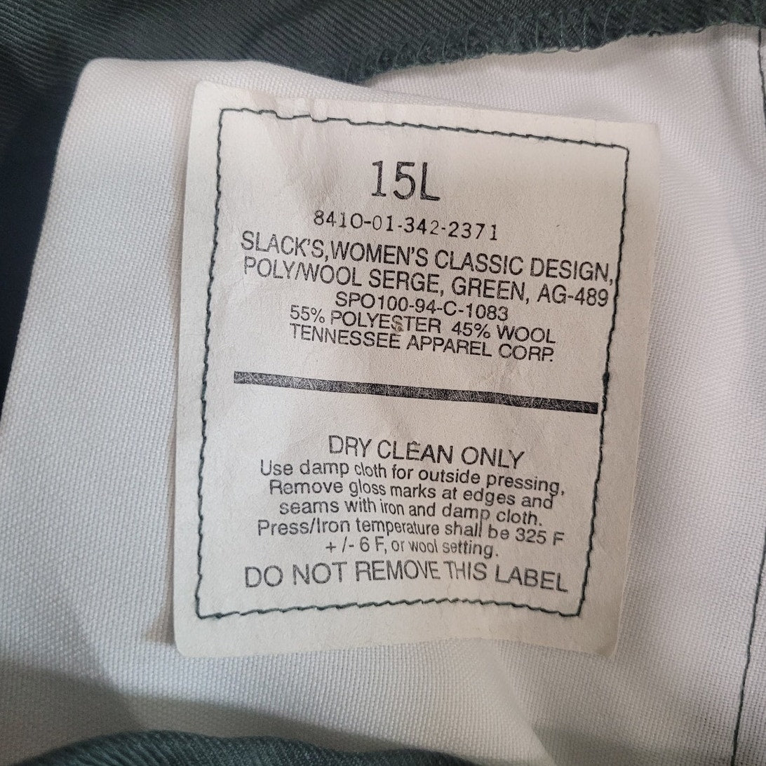 Women’s Uniform Pants - Size 15L - Poly/Wool Serge - Shade AG-489, Made in USA
