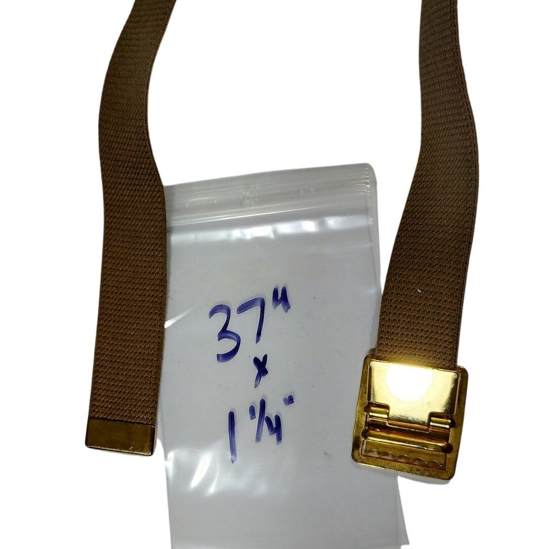 37" x 1-1/4" Khaki Web Belt – Slide Buckle, Marked U.S., PB (Premier Brass)