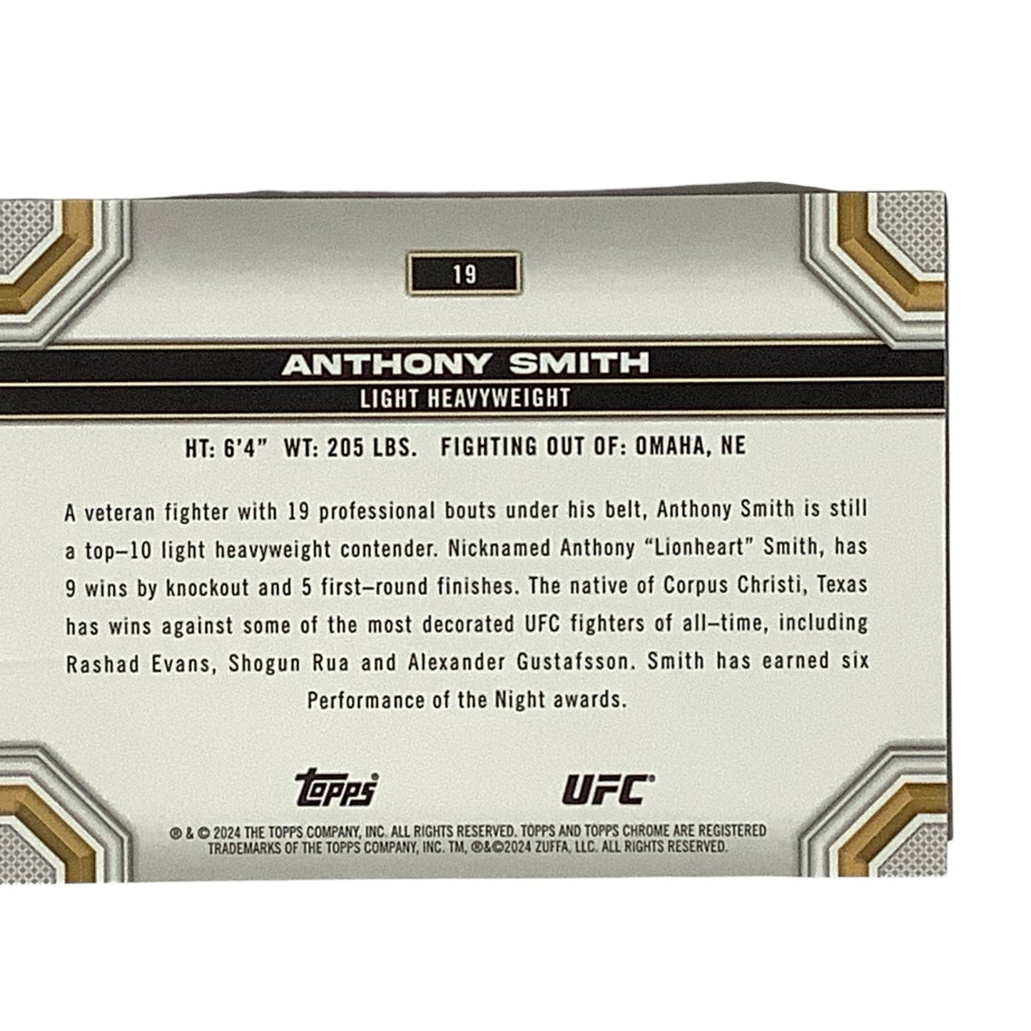 Anthony Smith, Light Heavyweight, UFC Card 19, 2024 Topps Chrome UFC, NM+