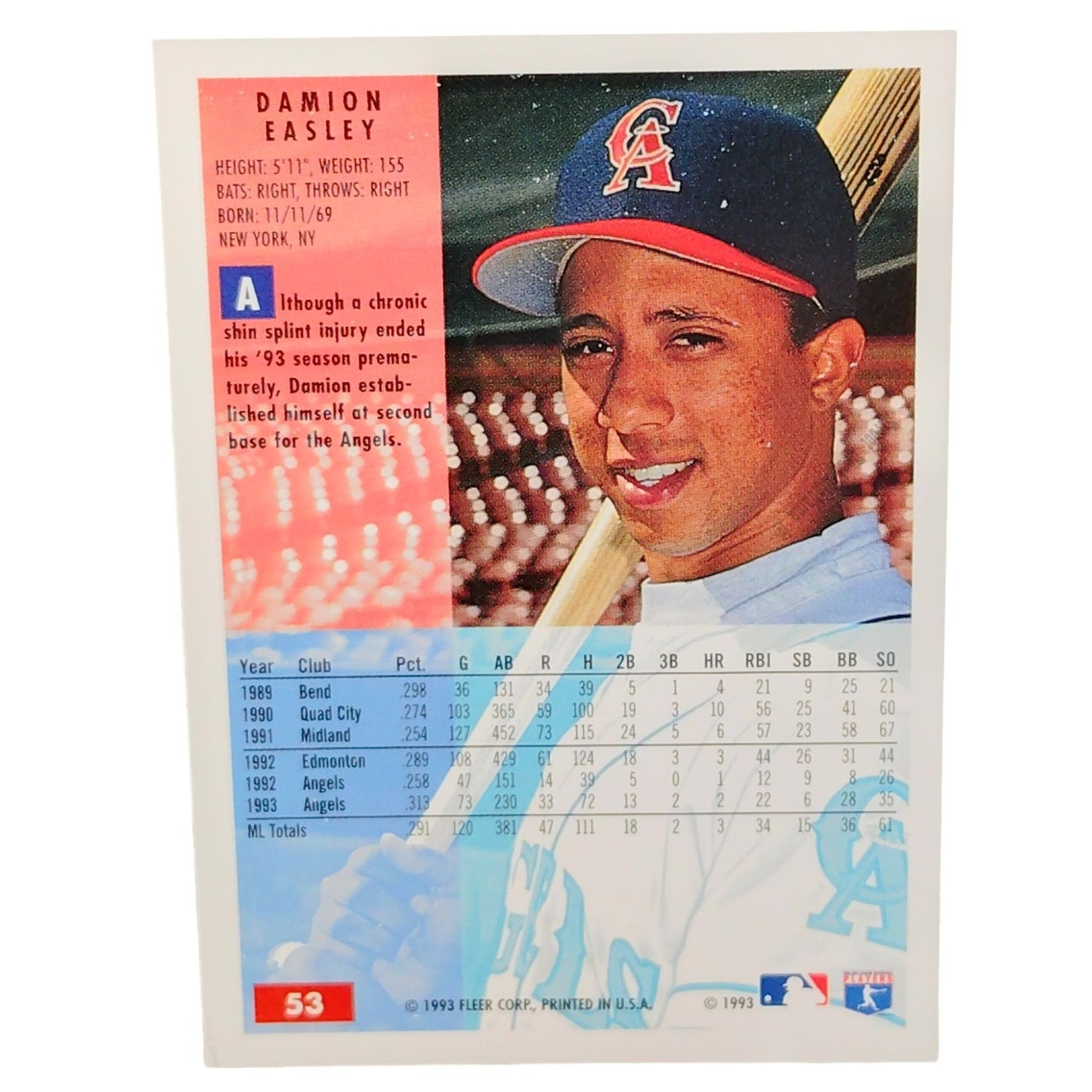Damion Easley, California Angels, #53, 1994 Fleer Baseball Collector's Card