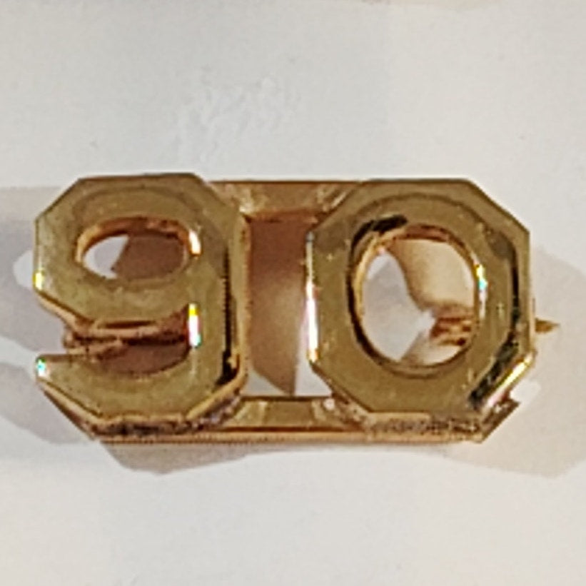 Early/Mid 1900s Brass C-Clasp "90" Collar Devices 3/8"H Hat / Lapel Pins Set