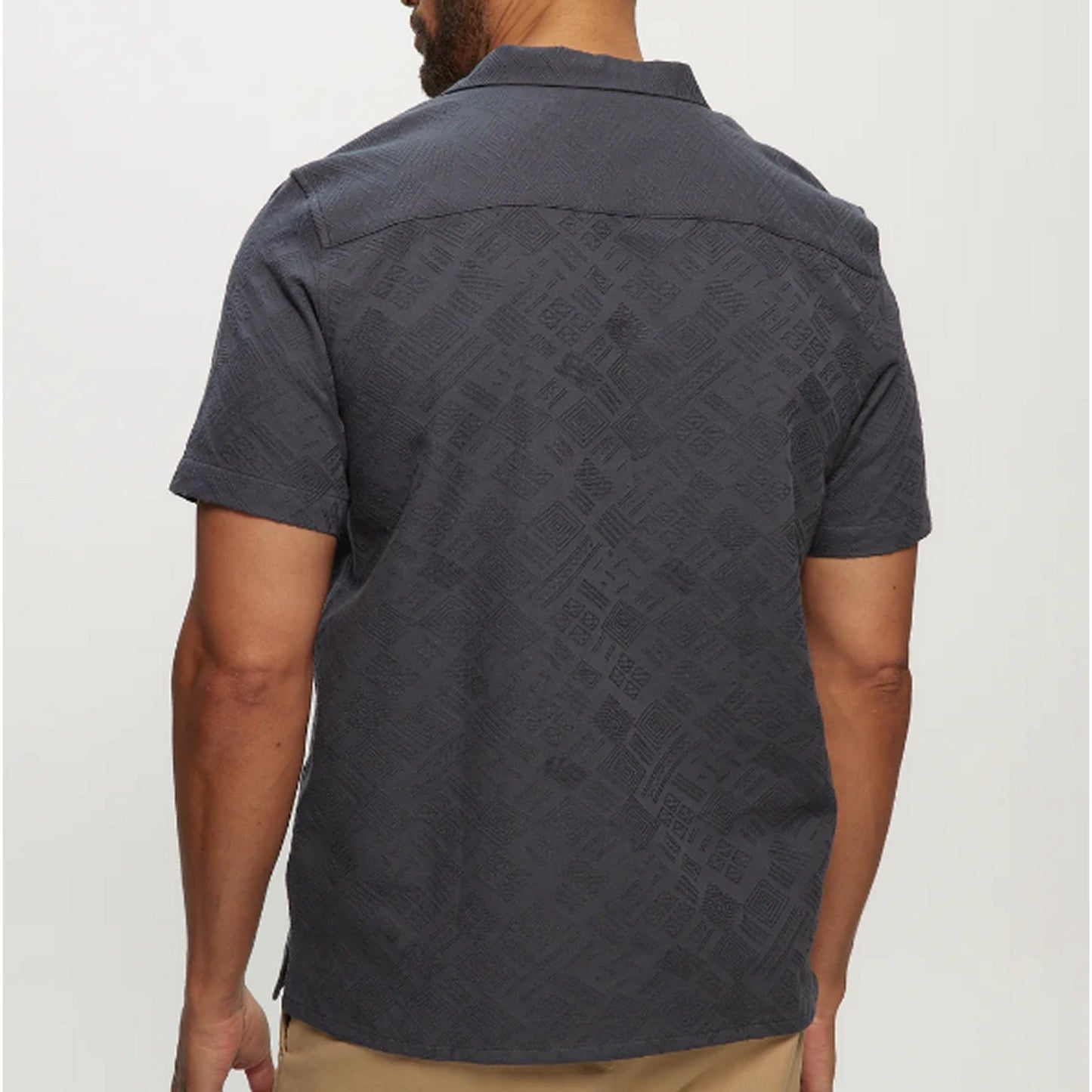 Julian & Mark Tonal Jacquard SS Camp Med. Cotton Shirt – Slate | Button-Down