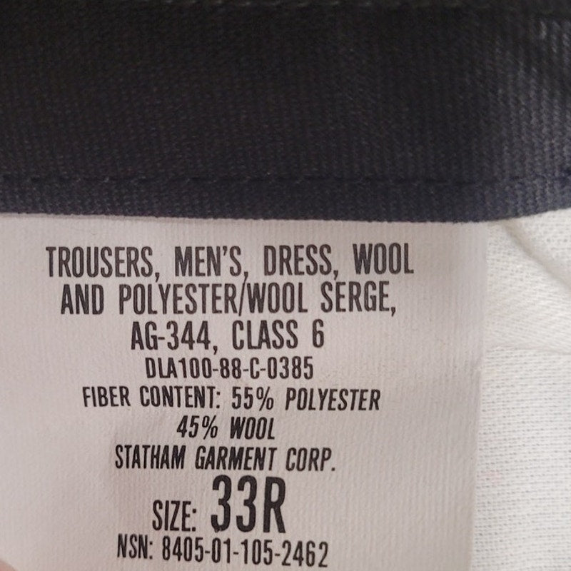 Mens Army Service Trousers - Size 33R - SG-344, 55/45 Poly/Wool - Made in U.S.A.