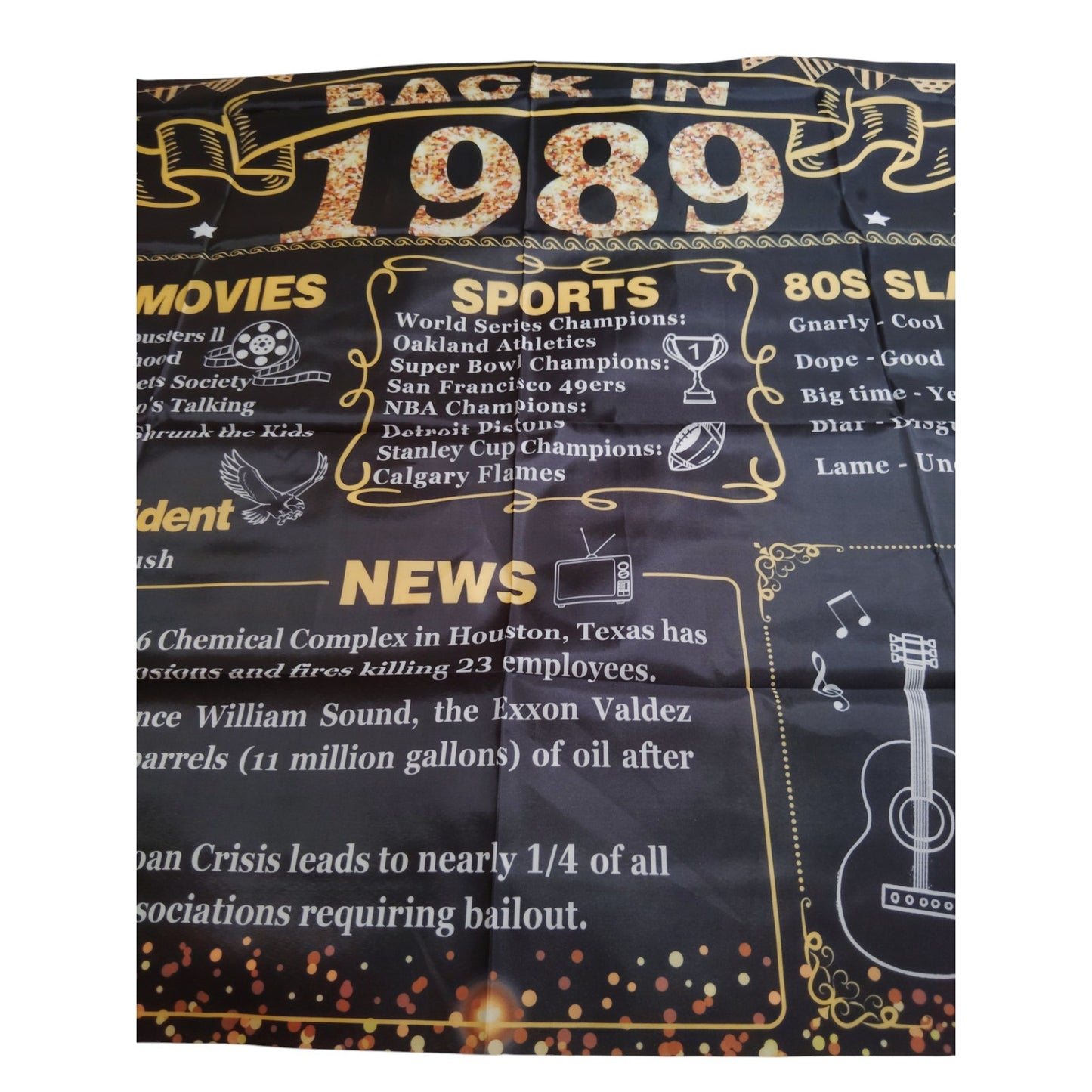 Back in 1989 Banner – 6x3.6 ft Vintage Birthday/Reunion Party Trivia Poster, Photography Backdrop
