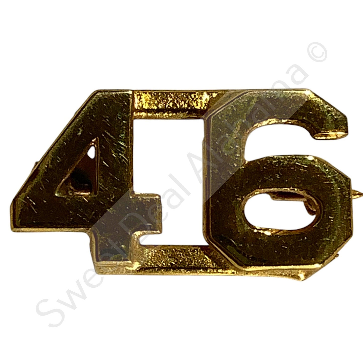 c.1940's Numeric "46", Brass Military C-Clasp Hat / Lapel / Collar Pin 3/8"H