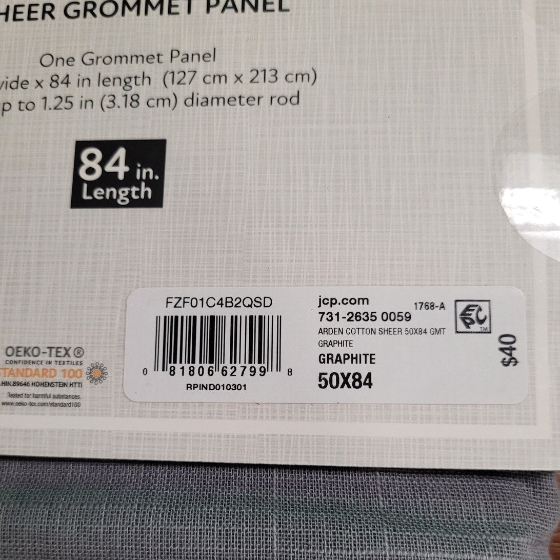 Fieldcrest Arden Solid Cotton Sheer Grommet Single Curtain Panel, Graphite 50x84