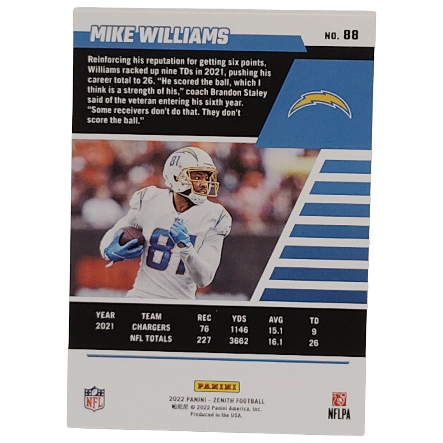 Mike Williams, Los Angeles Chargers, NFL 2022 Panini-Zenith Card 88 , EX/NM