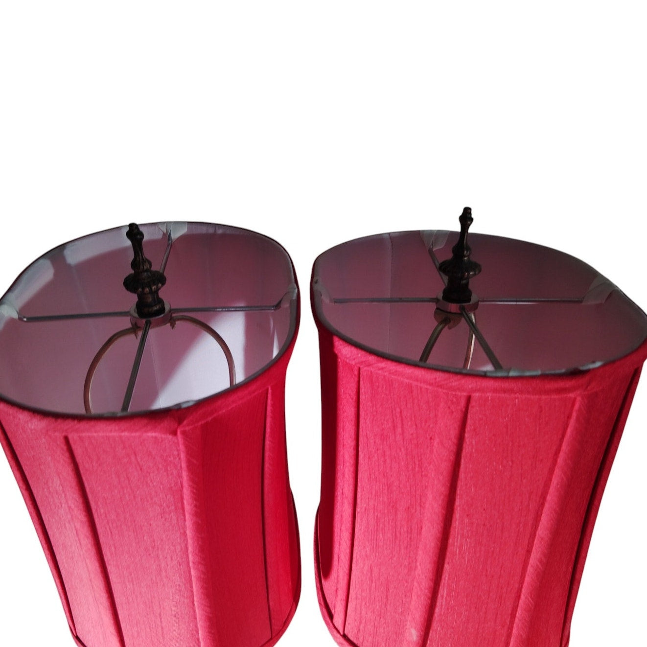 Vintage Lamps – Red Oval Shades, Acrylic Teardrops, Ornate Base, 34-3/4"H, EUC