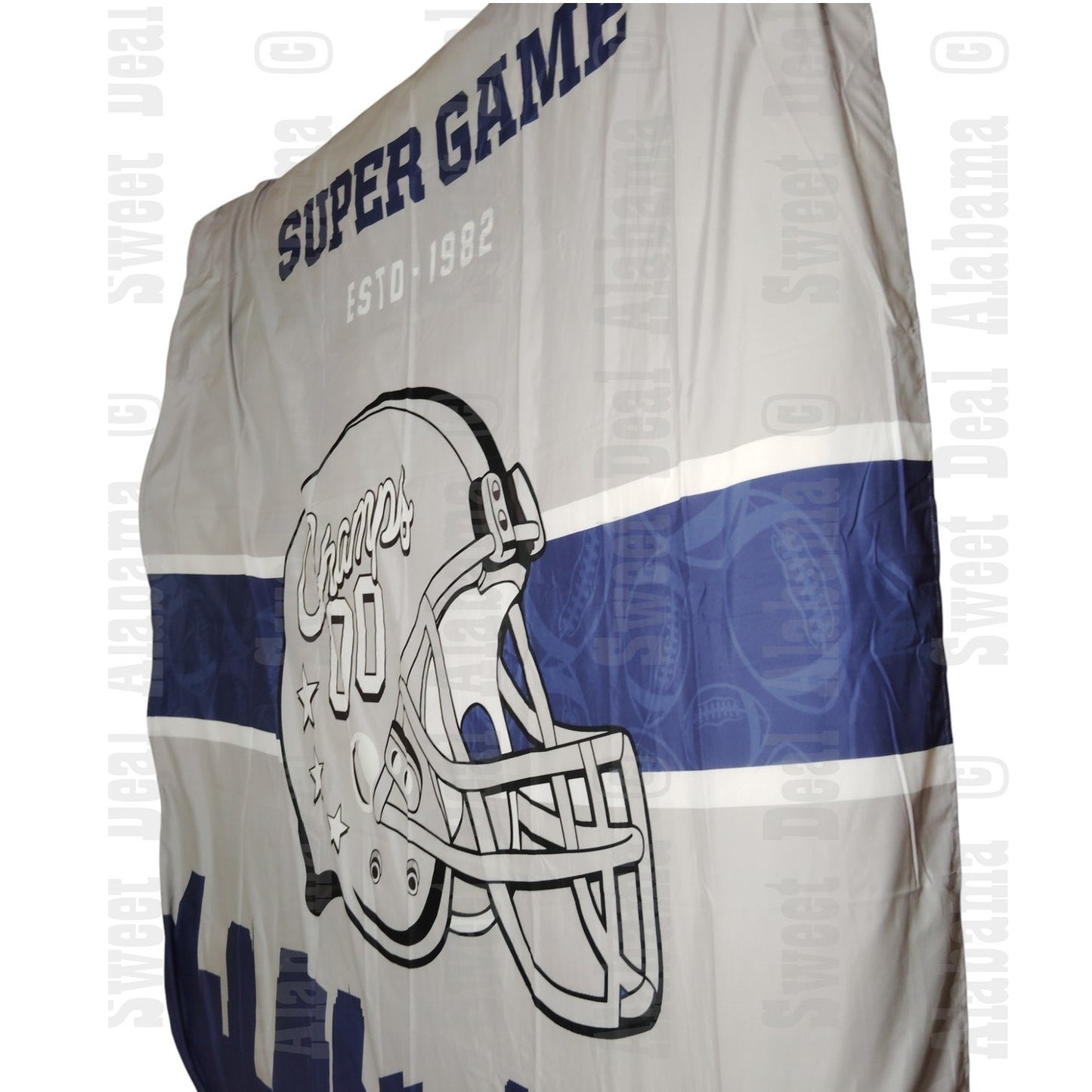 Fitted and Top Sheet, Twin Size - Super Game / Rugby Theme, Blue/Gray