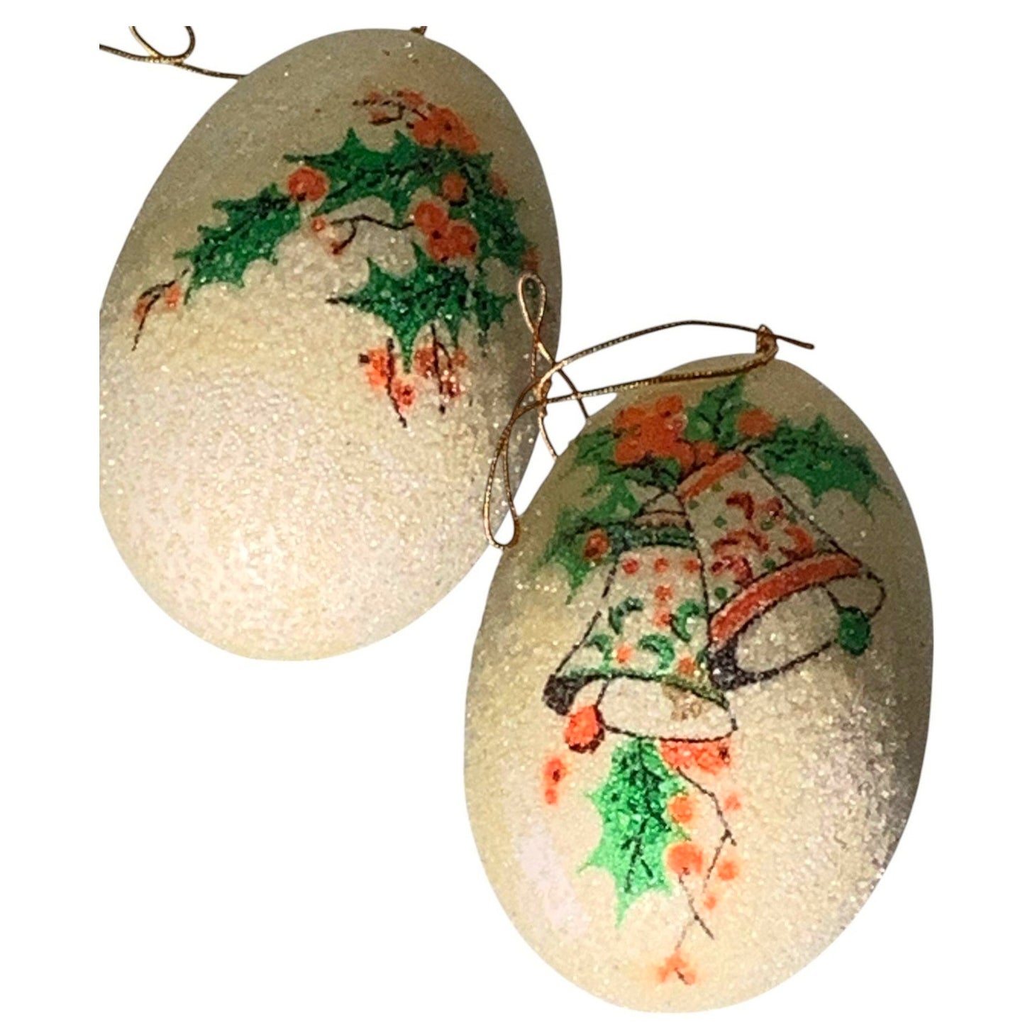 Lot of 5, Handcrafted Egg Ornaments, Vintage 1970's, Various Scenes, Glittered.