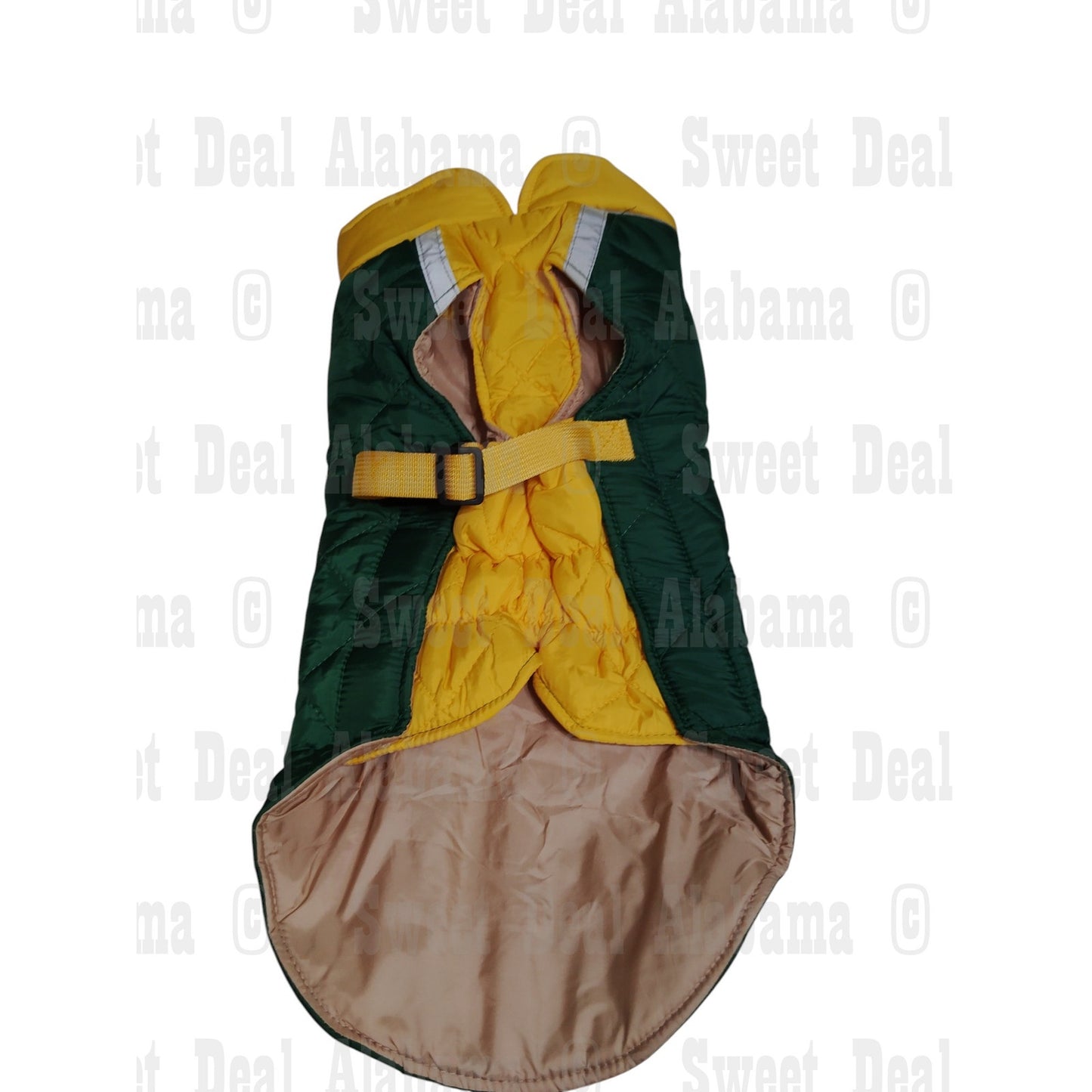 DUOMM Waterproof Quilted Dog CW Coat Harness, Green/Yellow, XL (12.13-15.43 Lbs)