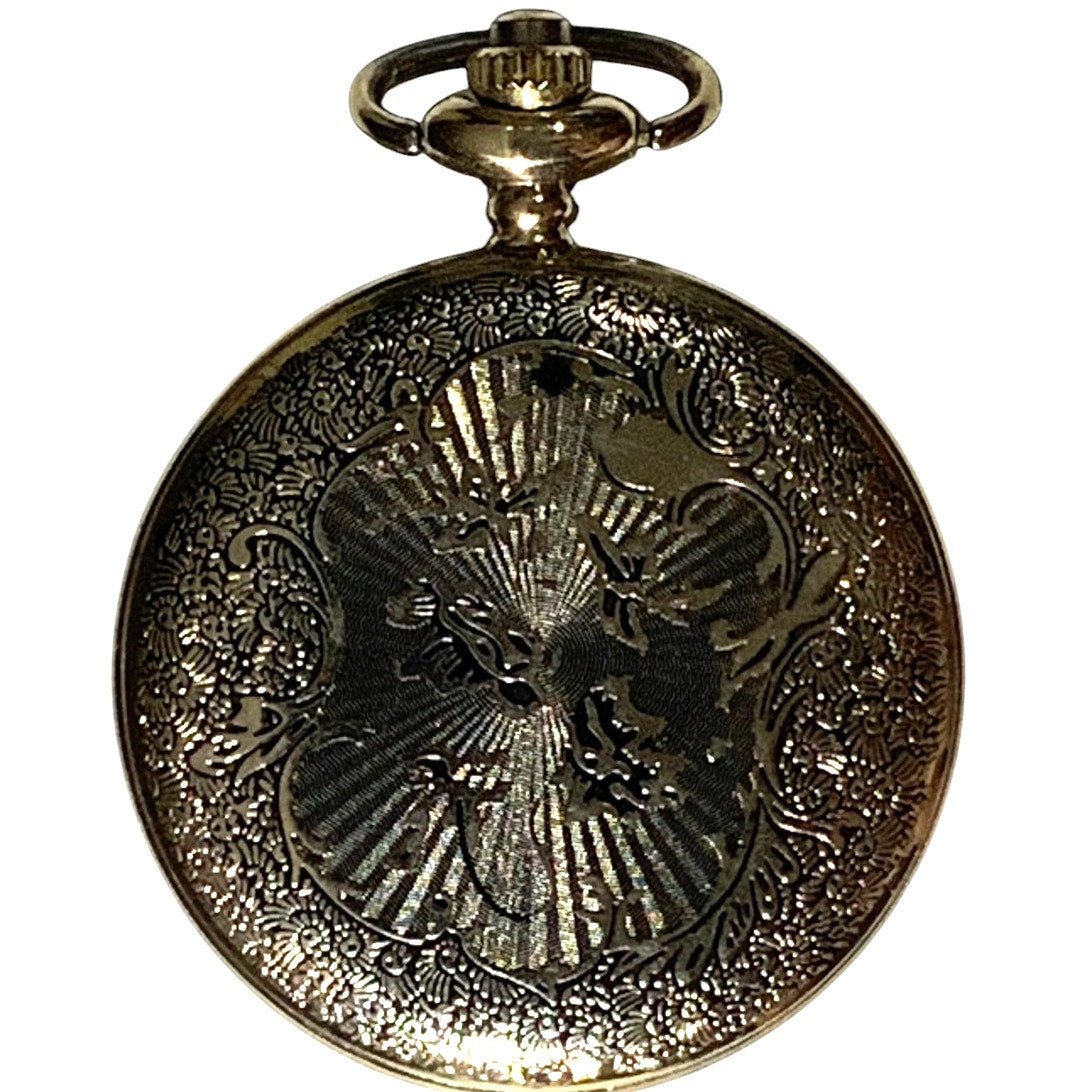 Claire's Heart Web/Gate Gold/White Tones Floral Back Pocket Watch, Non-Operable