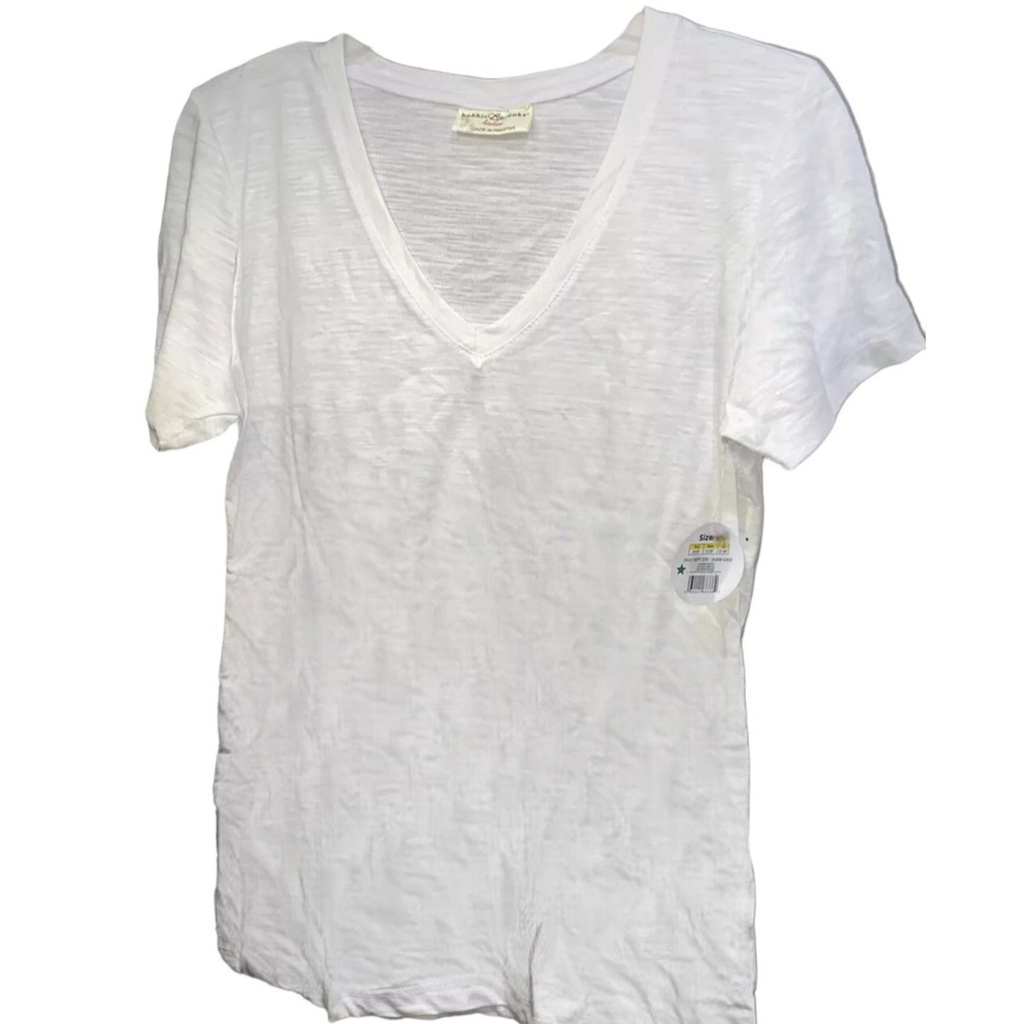 Bobbie Brooks, Small, V-Neck T Shirt, S/S Basic Stretch Top, White, NWT