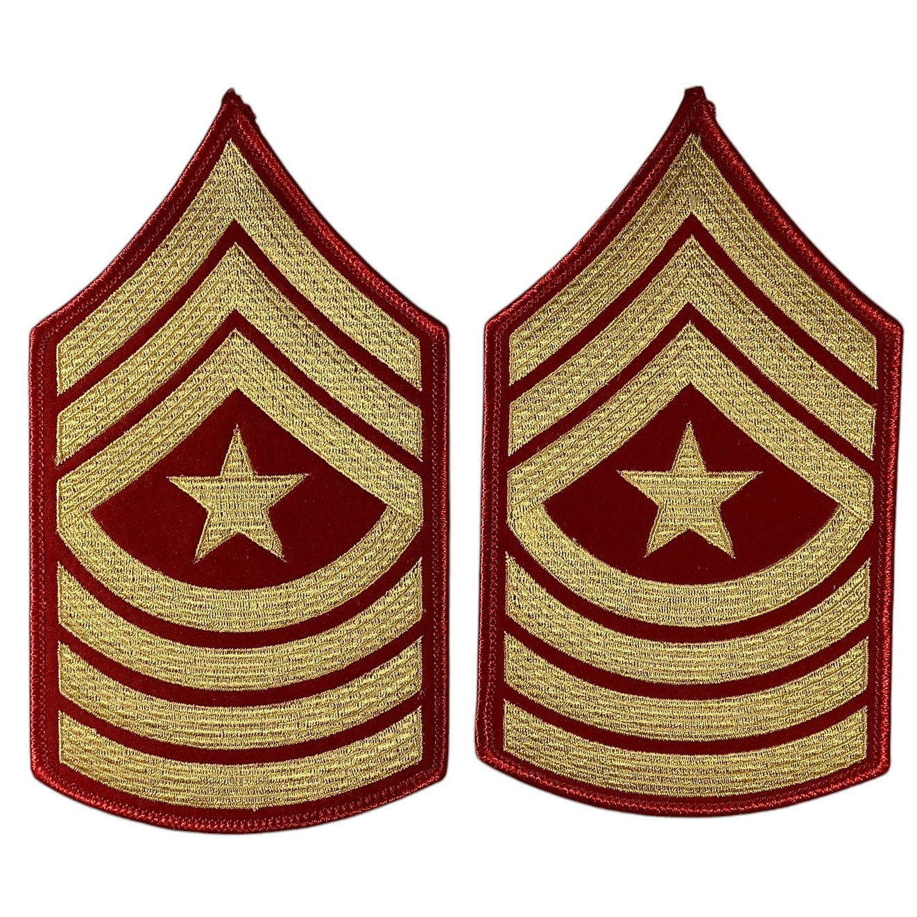 1 Set US Marine Corps Sergeant Major, Gold/Red Embroidered, 6-5/8"H x 3-5/8"W