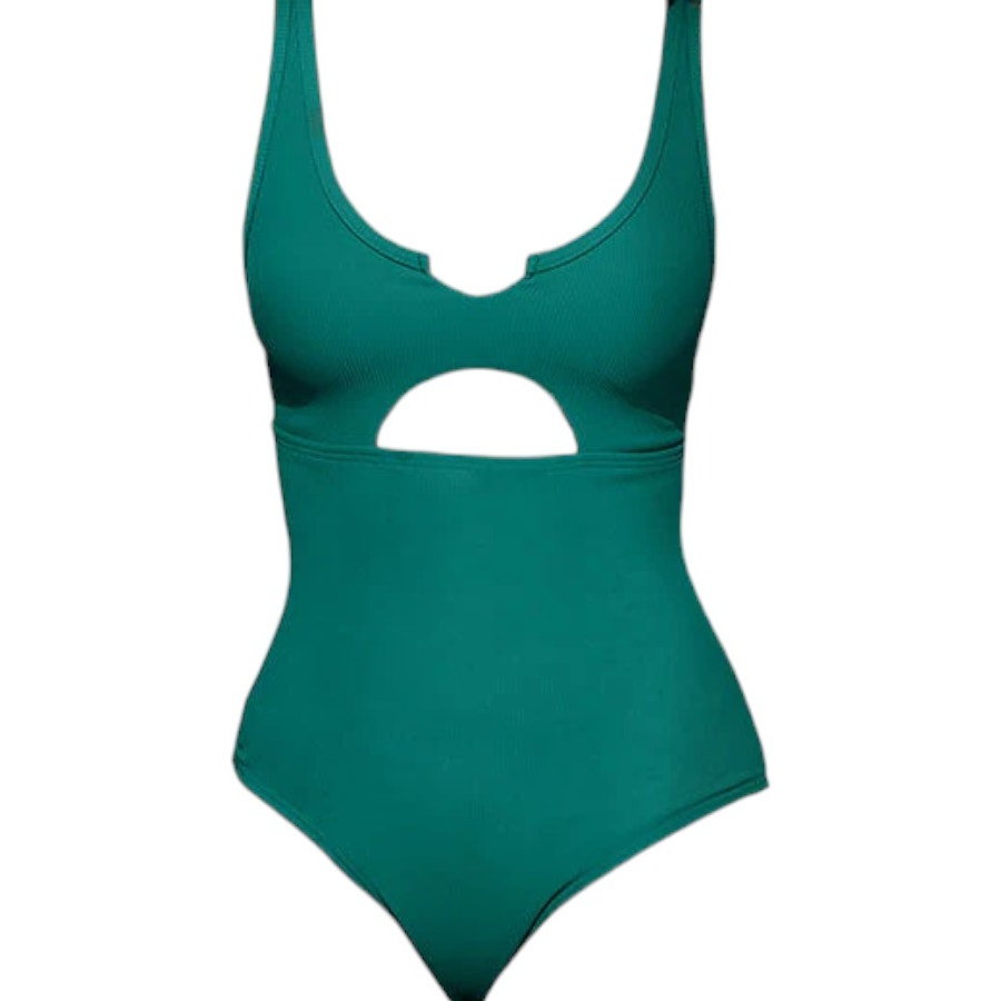 Charmo Ribbed One Piece, Cutout Scoop Neck, High Cut Padded Monokini, Teal, M