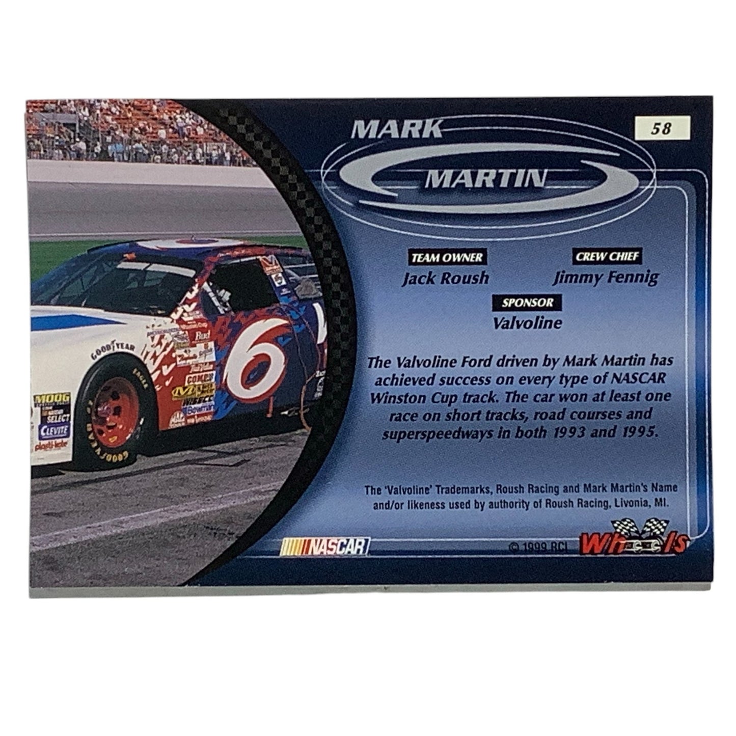 Mark Martin #6 Valvoline Ford Taurus 1999 Wheels Card 58 NASCAR Winston Cup, NM+
