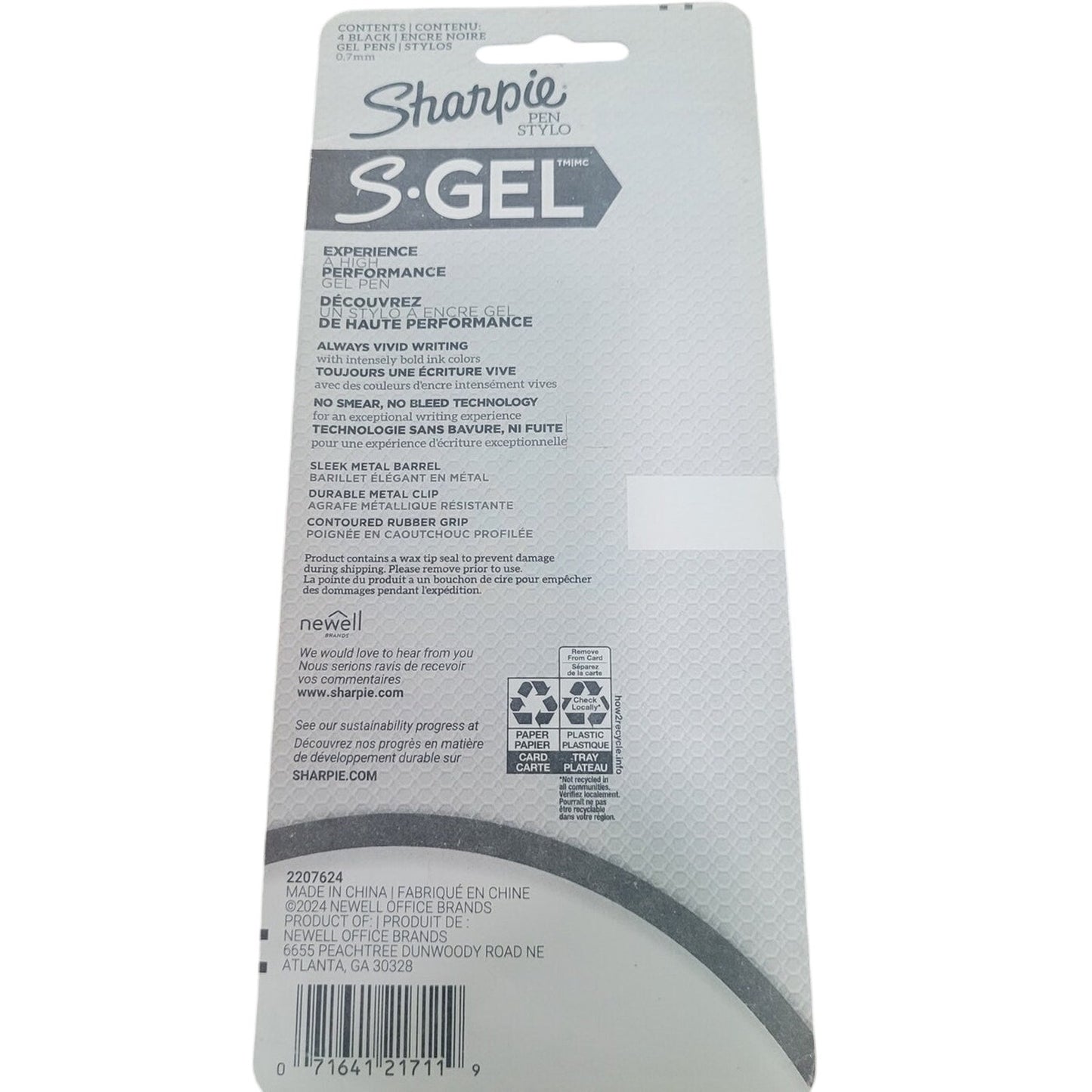 Sharpie S-Gel Pens 0.7mm Metallic Black Ink 4-Pack Metal Barrel