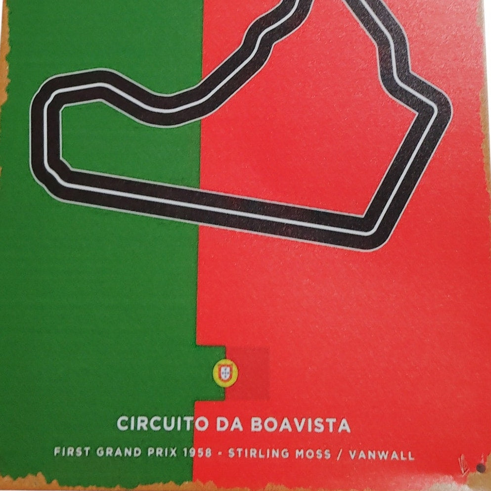 1958 Portuguese Grand Prix Tin Sign 12"x8" Vintage Circuito da Boavista Racing Plaque, Stirling Moss