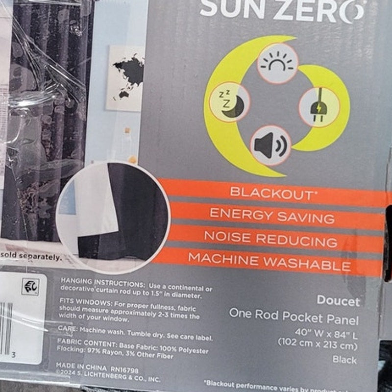 Sun Zero Doucet Thermal Blackout Curtain Panel 40"x84" Black – Energy Efficient, Noise Reducing
