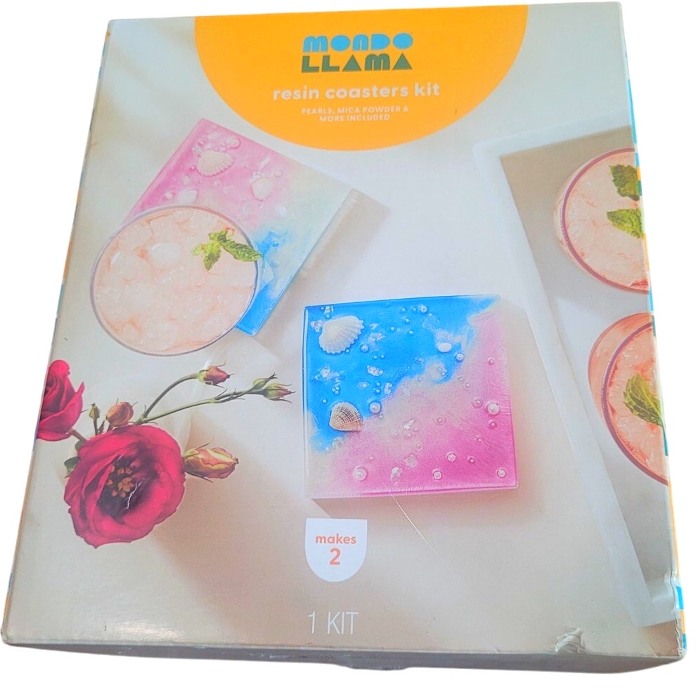 2ct Shell Resin Coasters Craft Kit – Mondo Llama – DIY Resin Pour Set with Molds, Shells & Pearls