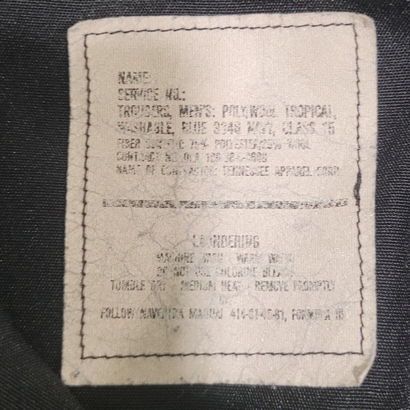 U.S. Navy Tropical Dress Trousers - Size 29R - Blue Shade 3346 - Poly/Wool