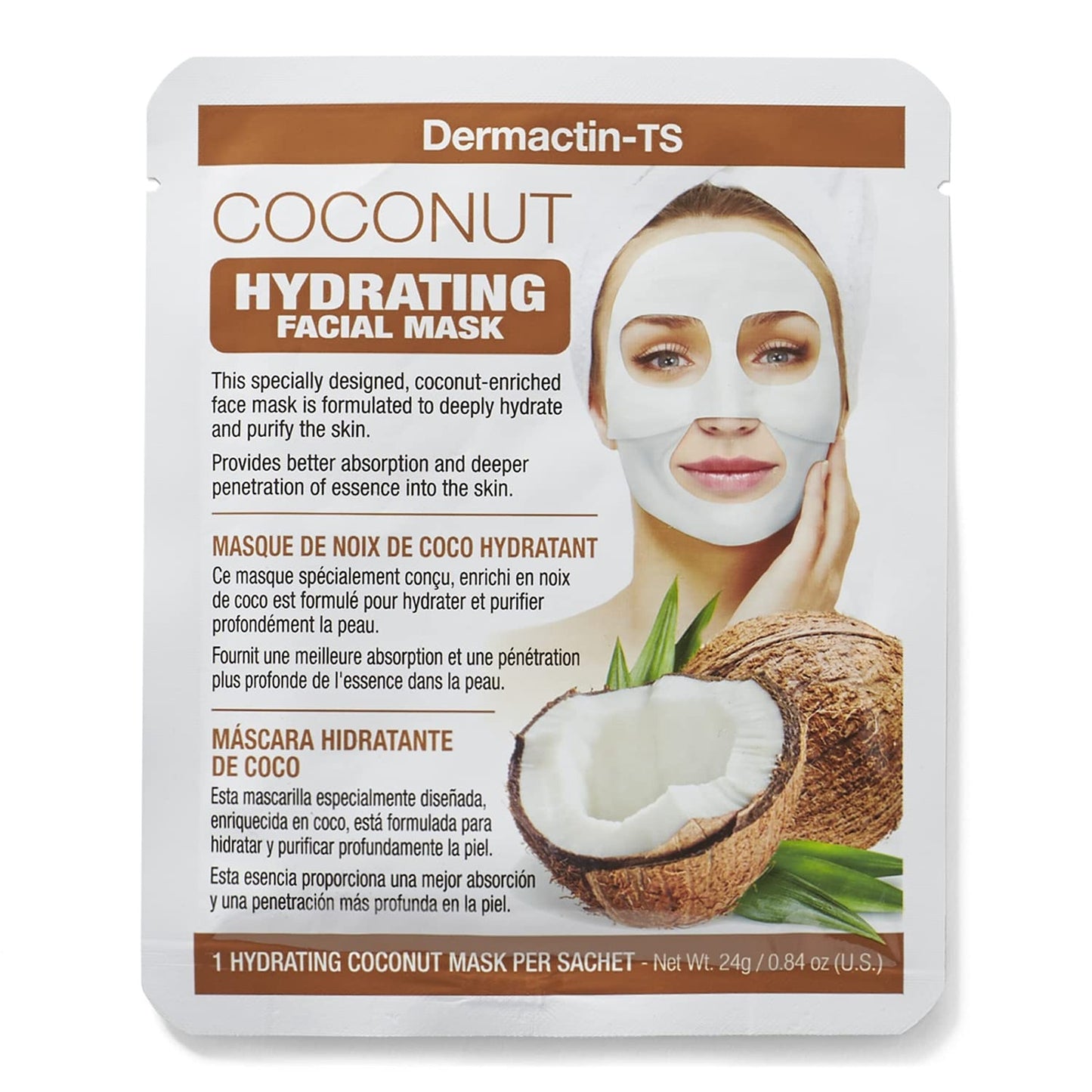 6-PK Dermactin-TS Coconut Hydrating Infused Sheet Face Masks (Box of 6)