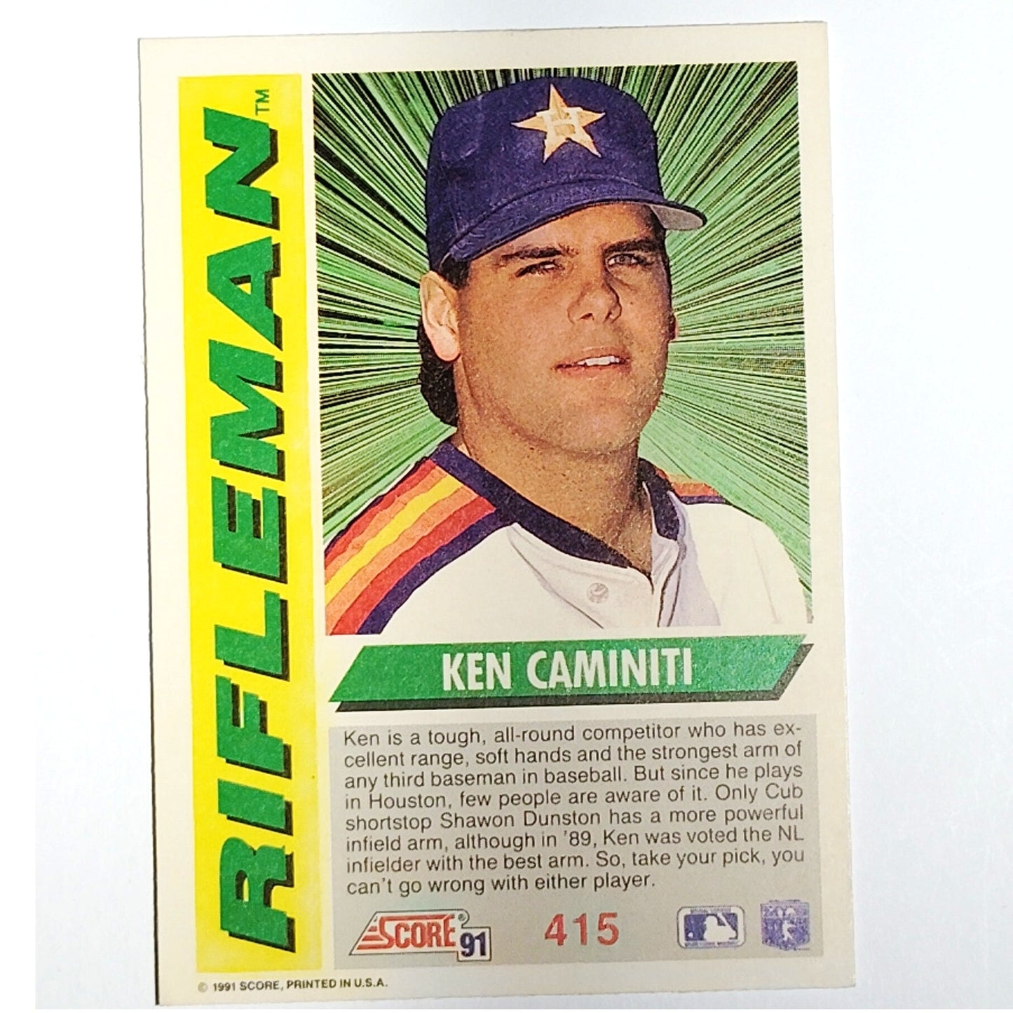 1991 Score Rifleman Ken Caminiti Card #415 Houston Astros 3B VG/EX