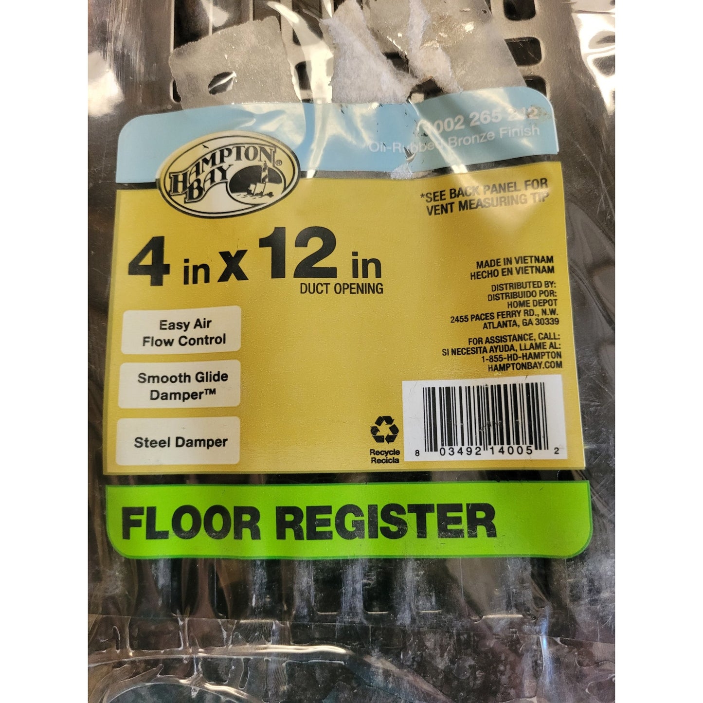Hampton Bay Art Nouveau 4 in. X 12 in. Steel Floor Register in Oil Rubbed Bronze