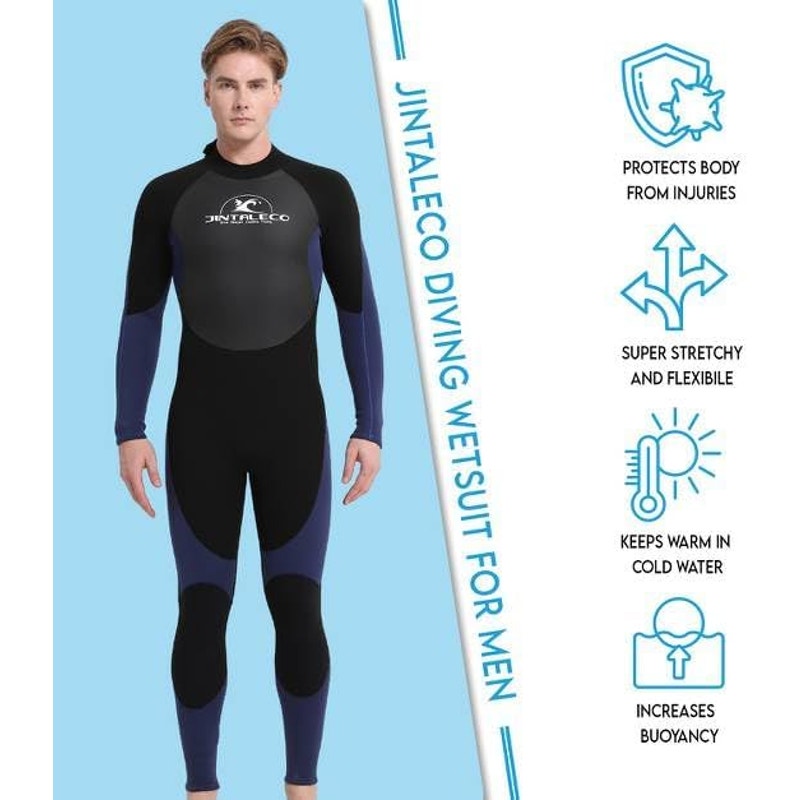 Men's Full Wetsuit, 2XL, 3mm Neoprene Wet Suit for Diving Surfing Scuba, Blue